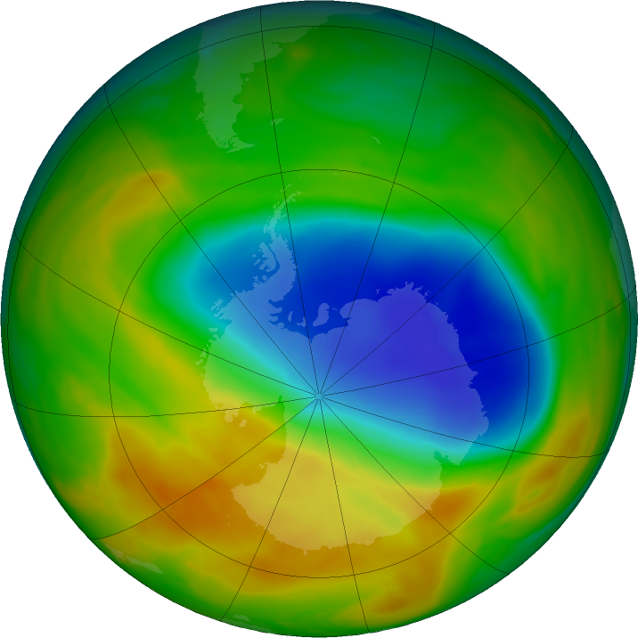 Antarctic ozone map for 23 October 2019